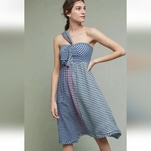 Anthropologie Maeve Waverly One-Shoulder Midi Hanky Hem Dress